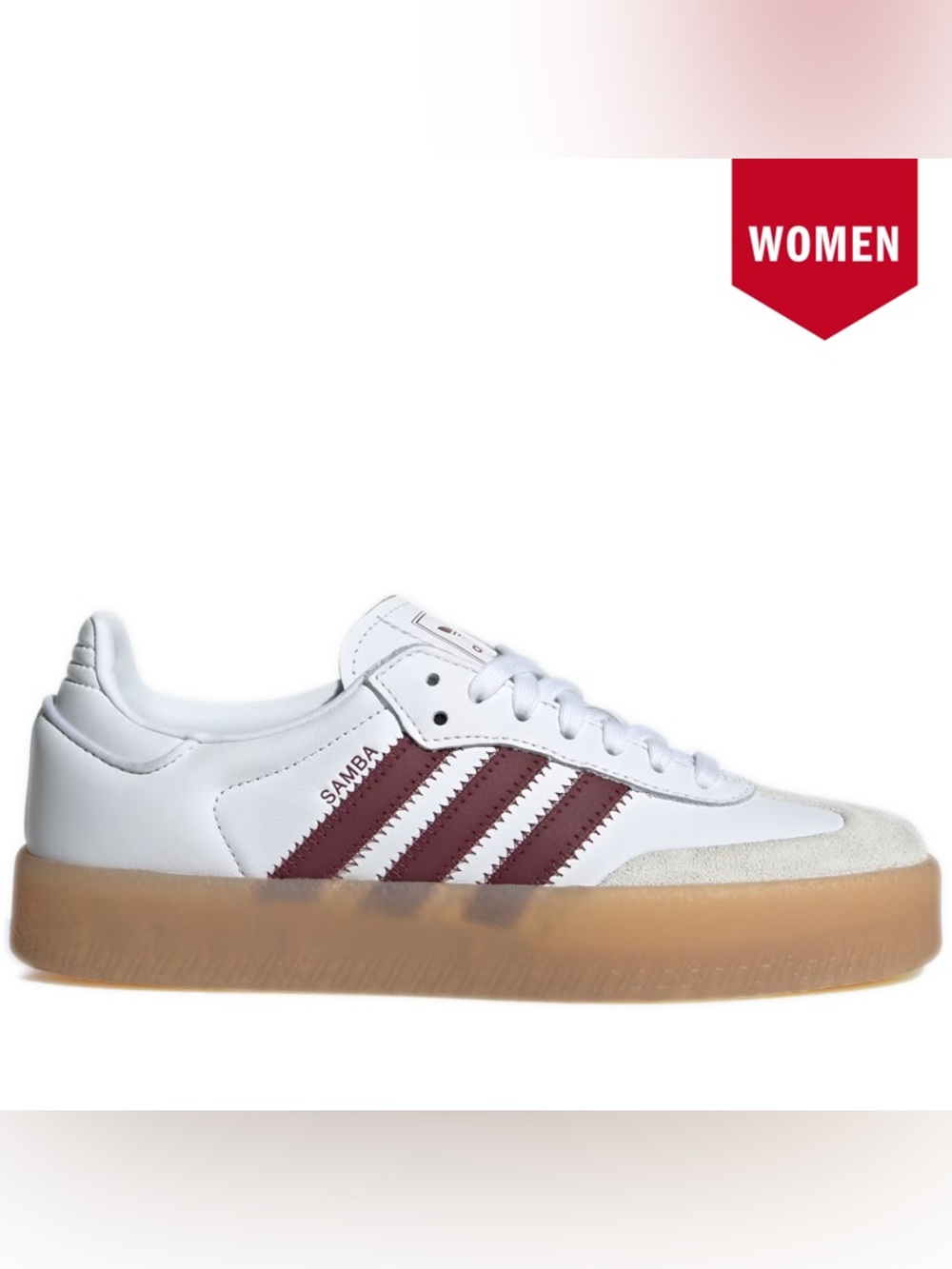 adidas Samba White with Maroon Stripes and Gum Sole - Picture 2 of 6